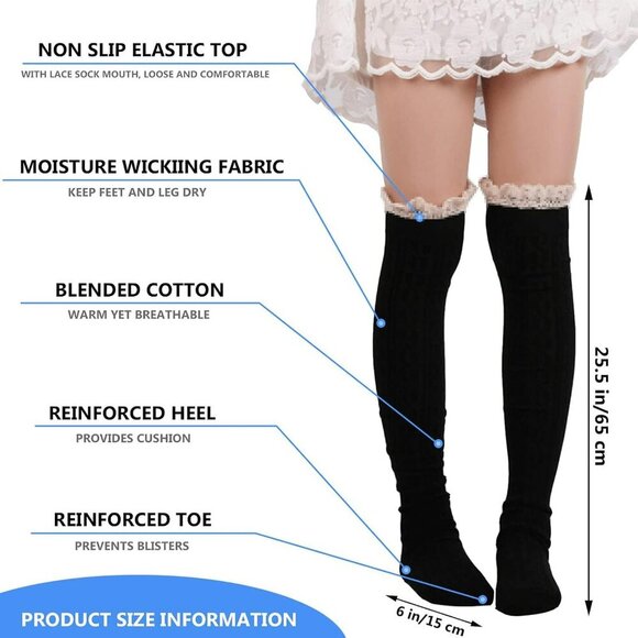 Womens Thigh High Socks Lace Boot Socks Knee High Socks Warmer Lace Trim Long St - Picture 5 of 5